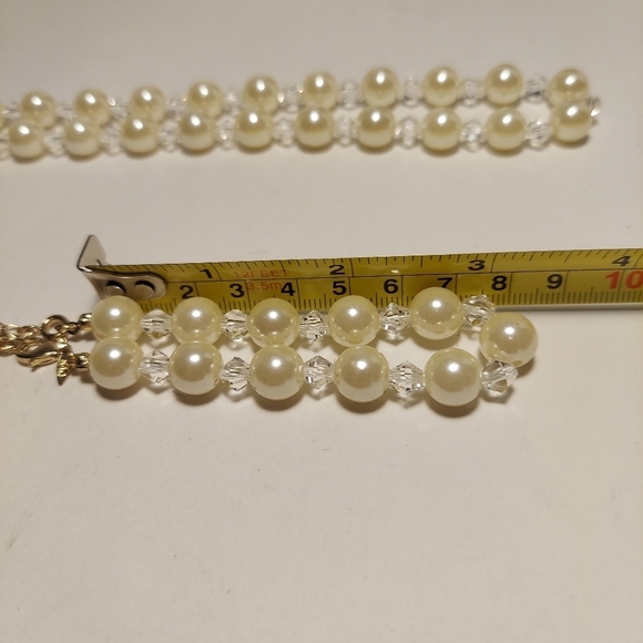 SAQ Clear Crystal Off White FAUX Pearl Beaded Necklace + Bracelet Signed Estate - Picture 10 of 10